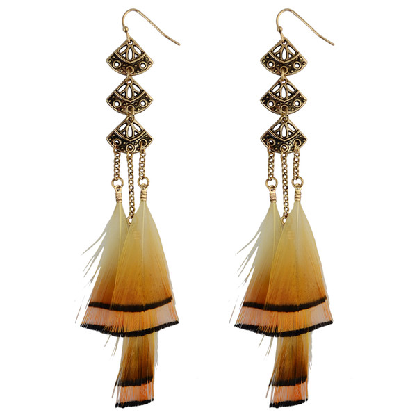 Bohemian Brown Feather Tassel Drop Hook Earring Fan-shaped Dangle Earrings