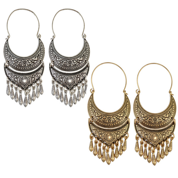 idealway Bohemian Vintage Antique Silver Silver Plated Sun Carved Fashion Earring Bead Dangle Drop Earrings For Women Jewelry