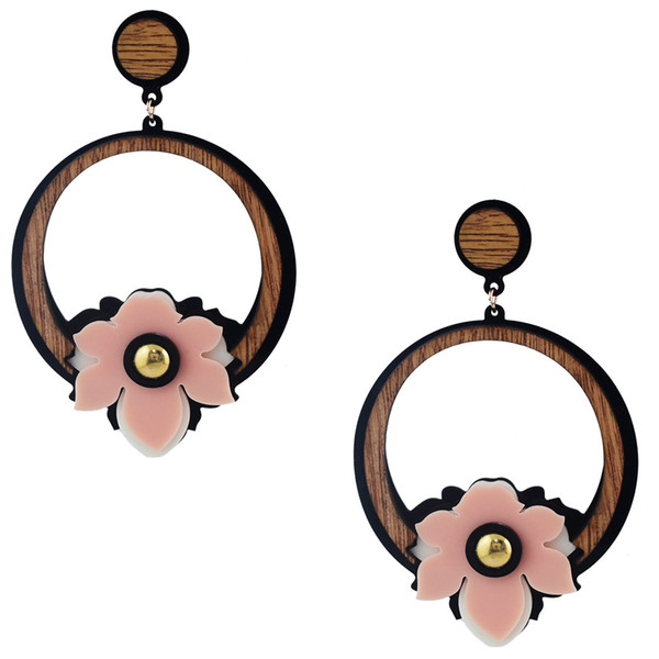 Bohemian Resin Wooden Big Circle Statement Earring Earrings Stud for Fashion Women Jewelry