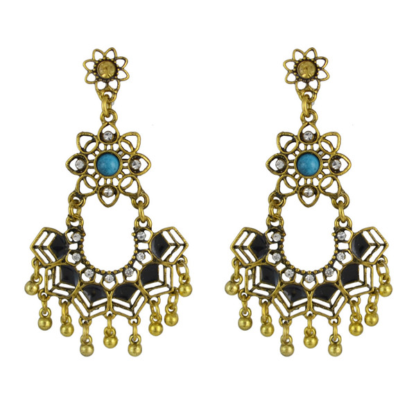 idealway New Fashion Gold Plated Alloy Crystal turquoise Metal ball pendant earrings Jewelry