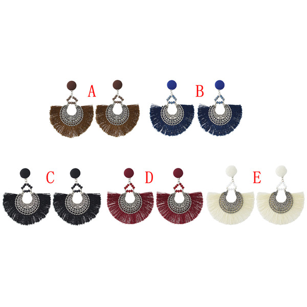 idealway 5 Color New Fashion Vintage Style Carving Metal Button Shape Thread Dangle Earrings