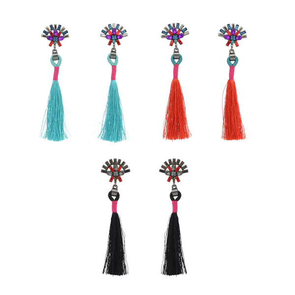 idealway Bohemian Gun Black Plated Crystal Drop For Women Fashion Thread Long Tassel Earrings