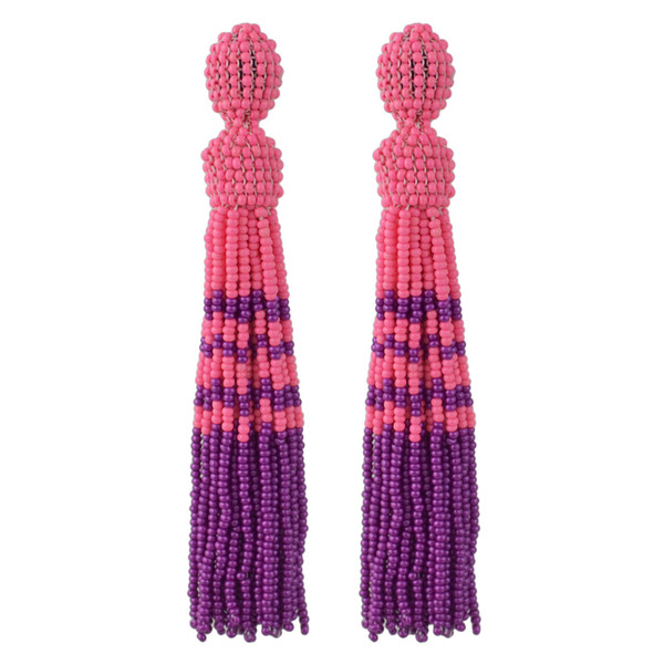 Fashion 6 Colors Handmade Statement Earring Bohemian Beaded Long Tassels Elegant Earrings