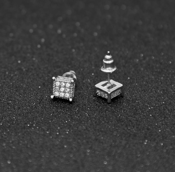 European and American new hip hop pop fashion personality men's square micro zircon ear studs accessories nightclub rock fashion jewelry