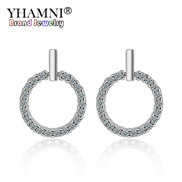 YHAMNI Original 100% Solid 925 Silver 5A CZ Zircon Stud Earring For Women Fashion Party Earring Wedding Jewelry Gift ED506