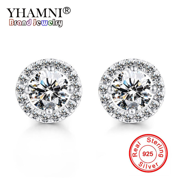 YHAMNI Romantic Jewelry Original Pure 925 Silver Stud Earrings For Women Wedding Elegant Cubic Zirconia Stone Earring E013