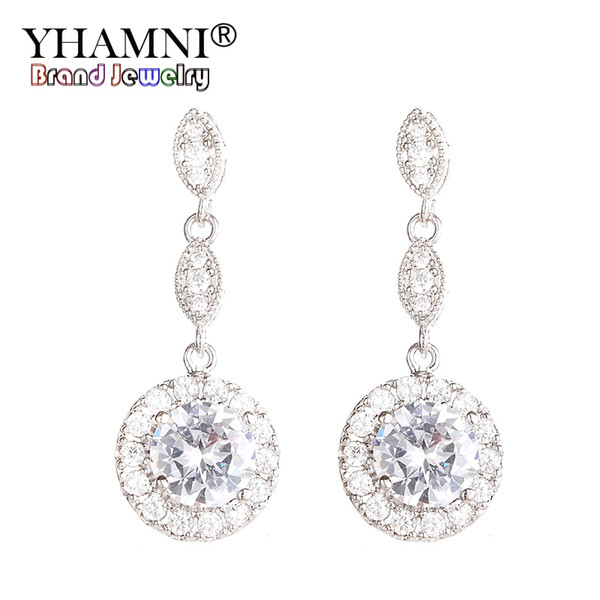 YHAMNI New Fashion Cubic Zirconia Genuine 925 Sterling Silver Crystal Drop Earrings Elegant Jewelry For Women Gift ED0135