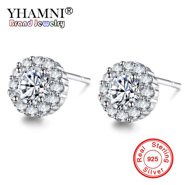 LMNZB Solid 925 Sterling silver Stud Earrings Natural AAA CZ Crystal Earrings For Women Girls Fashion Jewelry KED048