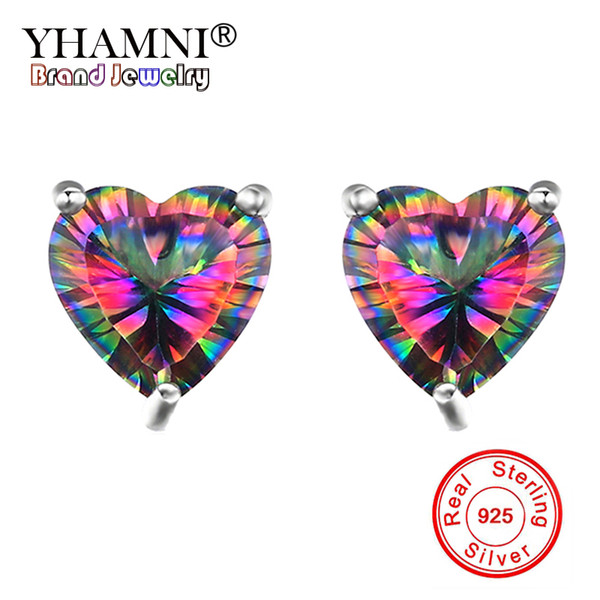 YHAMNI Solid 925 Sterling Silver Stud Earrings Heart Shape CZ Zircon Crystal Romantic Earrings Wedding Jewelry For Women LJED258