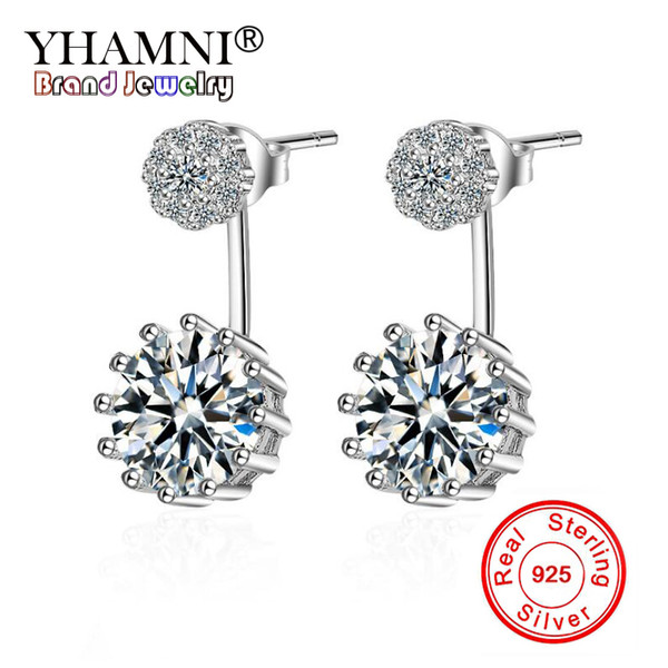 YHAMNI 925 Sterling Silver Earrings 6mm Cubic Zirconia Stone Fashion Women Jewelry Wedding Drop Earring For Birthday ED455