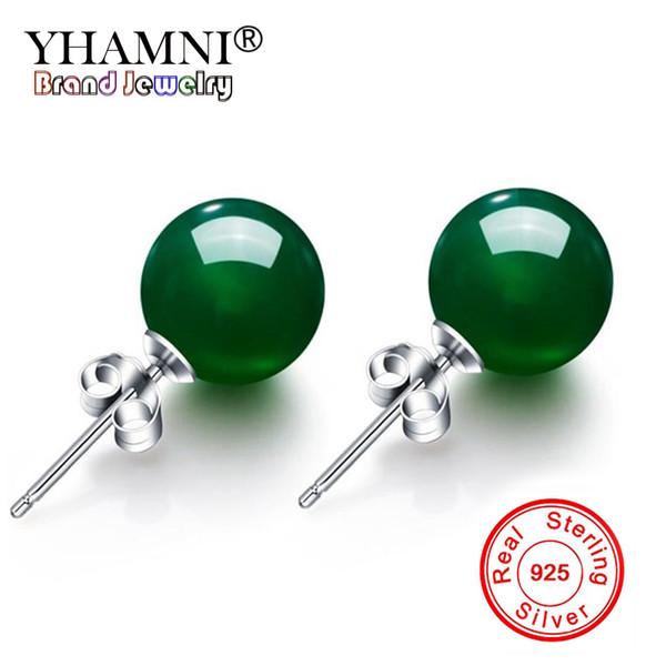 YHAMNI Luxury Natural Green/Red Crystal Gem Stone Stud Earrings 925 Solid Sliver Wedding Earring Fine Jewelry for Women YE011