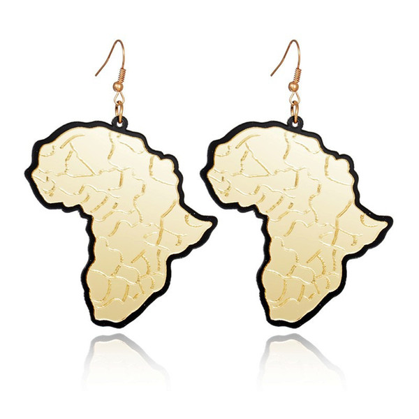 Trendy Fashion Gold Acrylic Africa Map Drop Earrings Classic Personality Statement Charm Earrings New Women Ear Jewelry