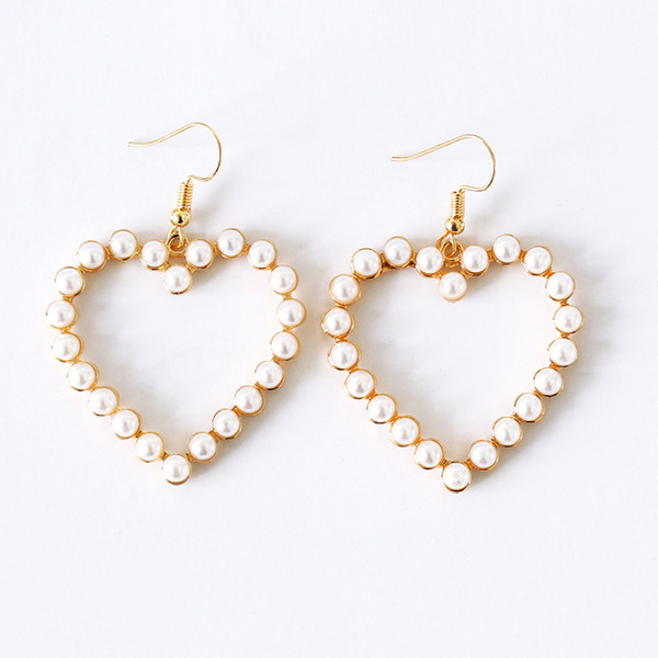 New Fashion Vintage Lovely Hearts Pearl Charm Earrings Sweet Trendy OL Style Hollow Heart Drop Earrings For Women Jewelry