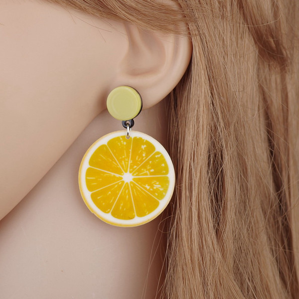 Fashion Hip Hop Style Dangle Earring Acrylic Fruit Lemon Drop Earrings For Women Ear Jewelry Christmas Gift Personality Club