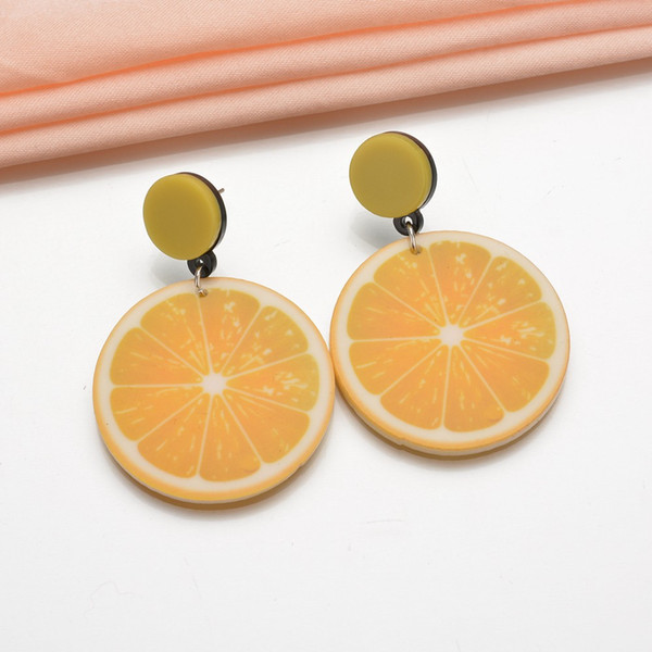 New Yellow Fruit Big Round Statement Dangle Earrings Lemon Lime Acrylic Drop Earrings for Women Girls Gift Fashion Jewelry