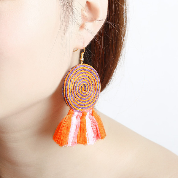 Hot Selling Fashion Vintage Bohemian Handmade Cotton Tassel Charm Earrings Ethnic Fringe Drop Earrings for Women Party Jewelry