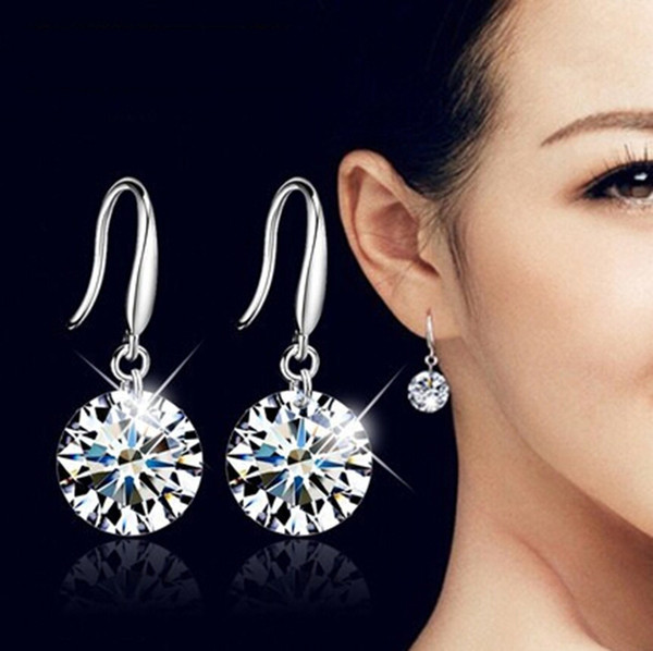 Silver Jewelry Earrings for Women Wedding Party 2017 New Fashion Copper Ear Earrings Shining Charm Zircon Earrings Stud Cheap Free Shipping