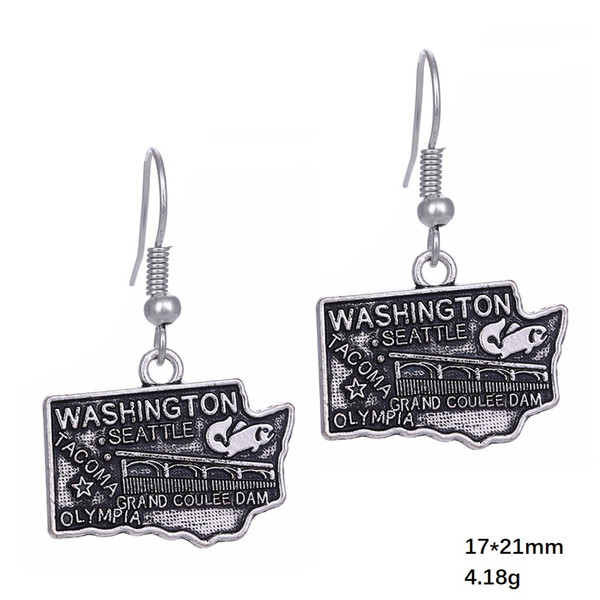 Lemegeton Wholesale maps of USA States Washington Colorado Kansas Louisiana Iowa Michigan Indiana Delaware Antique Sliver Color Earrings