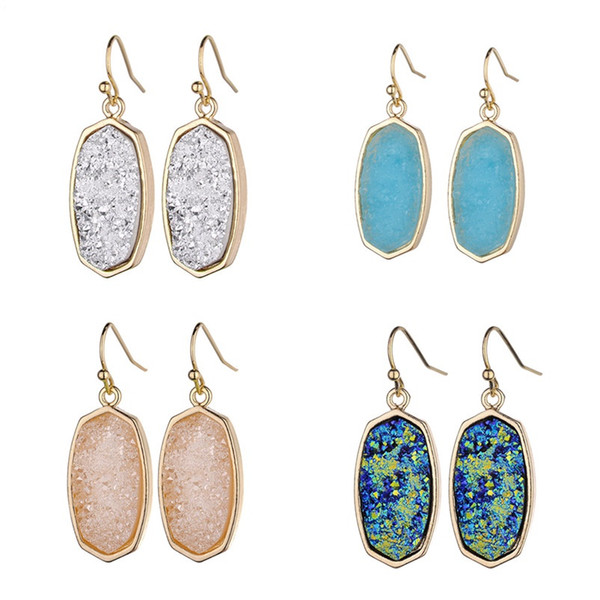 7 Druse Gold Color Kendra Style Hexagon Resin Druzy Drusy Charms Earrings Women Brand Jewelry Wholesale