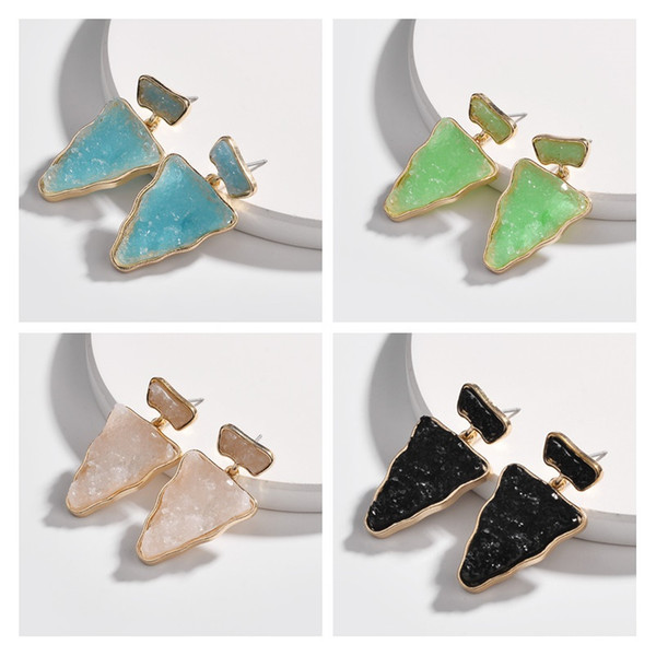 Kendra Style Druzy Drusy Charms Earrings Triangle Jelly Resin Druse Stud Women Brand Jewelry Wholesale 2019