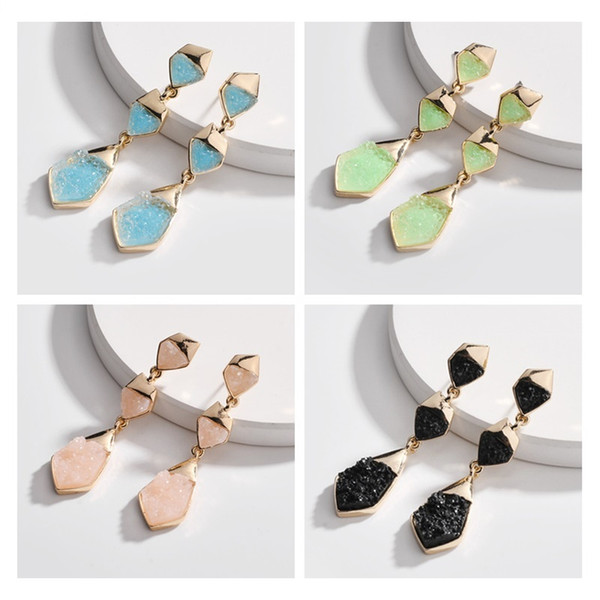 Kendra Style Druzy Drusy Charms Earrings Multilayer Jelly Resin Druse Stud Women Brand Jewelry Wholesale 2019