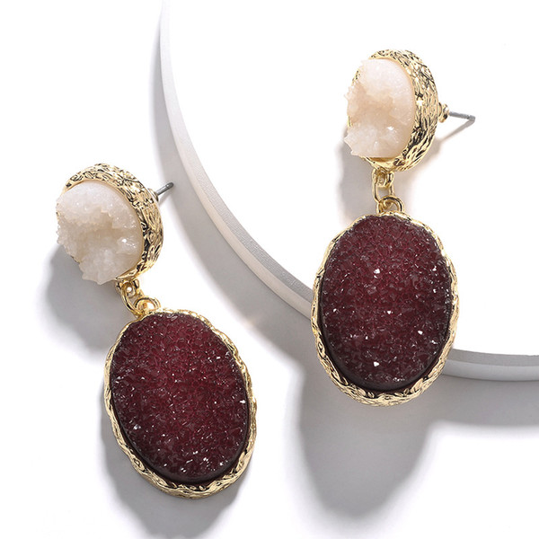 5 Colors Kendra Style Druzy Drusy Charms Earrings Oval Resin Druse Stud Women Brand Jewelry Wholesale 2019