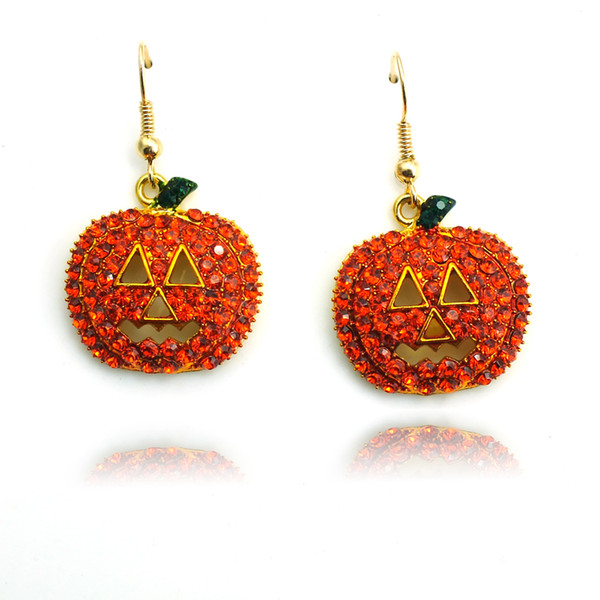 Fashion Gold Plated Charms Earrings Dangle Orange Rhinestone Smile Pumpkin Earrings For Women Jewelry Halloween Gifts