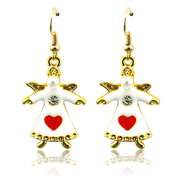 Wholease Christams Charms Earrings Fashion Gold Plated Dangle Pearl Rhinestone Angel Statement Earrings For Women Jewelry