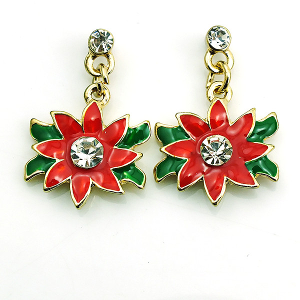 Hot Sale Wholesale Charms Earings Dangles Red Rhinestone Flower Eardrop Fashion Christmas Earrings For Women Jewelry