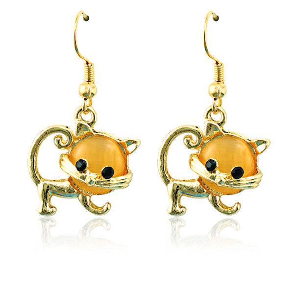 Mix Sales Charms Earrings Stainless Steel Hooks Dangle Gold Plated Opal Cat Earrings For Women Jewelry