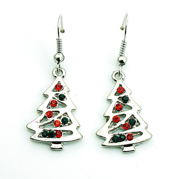 Fashion Charms Earrings Silver Plated Dangle Rhinestone Christmas Tree Earrings For Women Christmas Decoration Gifts Jewelry