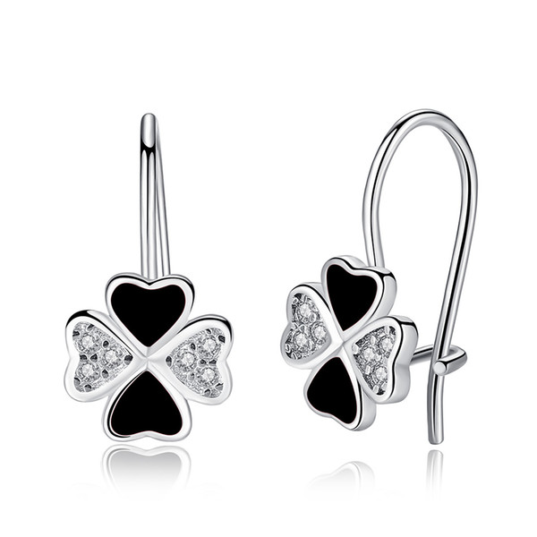 BELAWANG 925 Sterling Silver 3 Styles Hoop Earrings Black&Red Four Leaf Clover Apple Earrings With CZ For Women Children Jewelry