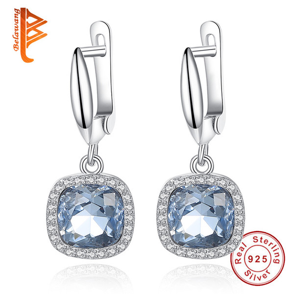 BELAWANG Wholesale 3 Colors Jewelry for Women 925 Sterling Silver Light Blue Crystals Dangle Earrings Pave Clear CZ Drop Earrings Jewelry