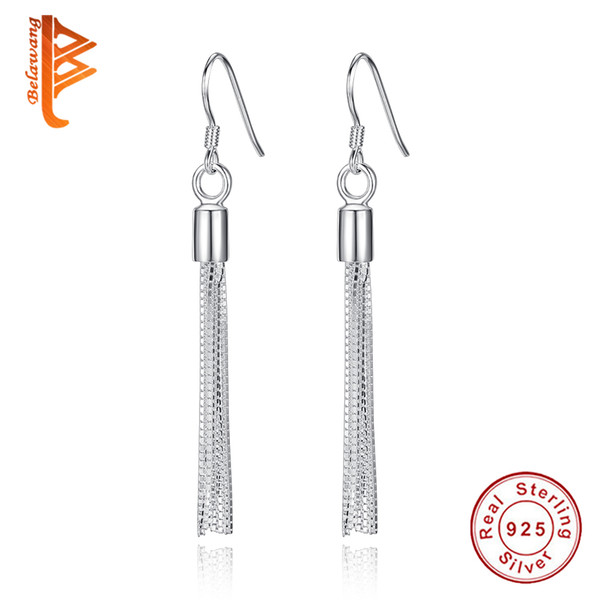 BELAWANG Authentic 925 Sterling Silver Anti-allergic Dangle Earrings Crystal Tassel Earrings Fashion Drop Earrings for Women Wedding Jewelry