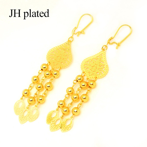 JHplated African Jewelery Lady Gold Color Earrings Women and Girls Fashion Round Long Style Pendant Wedding Party Gift Giving