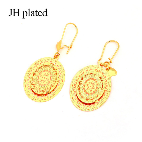 JHplated African Ethiopia Jewelry Earrings Oval Two Layer for Women's Gift Wedding Gifts Fashion Jewelry Decorative