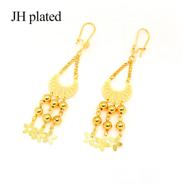 JHplated 2019 Trendy Wedding Gift Party Anniversary Gift Golden Drop Earrings Women Long Petal decoration Pendant Makeup Jewelry