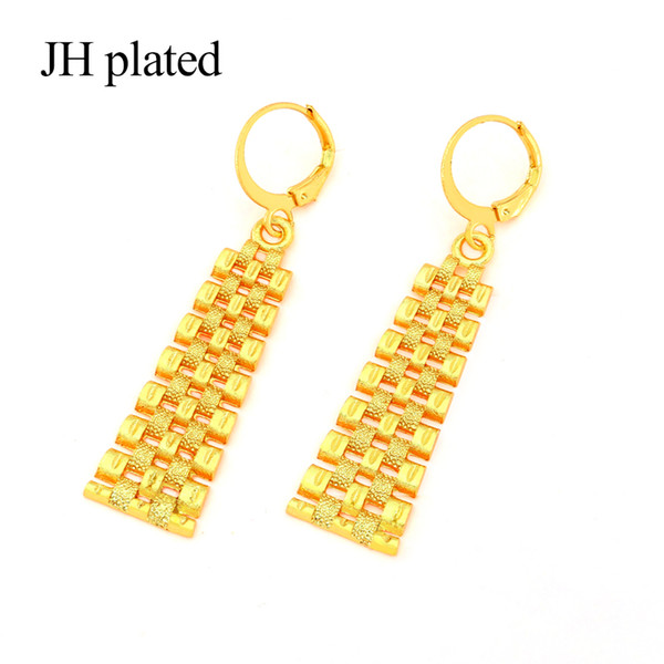 JHplated Ethiopia African Jewelry Fashion Lady Long Square Carving Pendant Gold Color for Giving Away Friend Women Wedding Gift