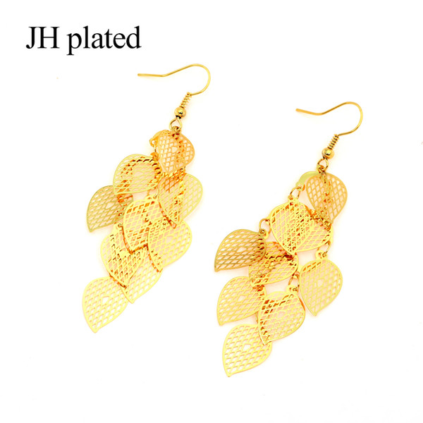 JHplated Dubai Africa 2019 lady Wedding Gift Party Anniversary Gift Golden Drop Earrings Women Leaf Long Pendant Makeup Jewelry