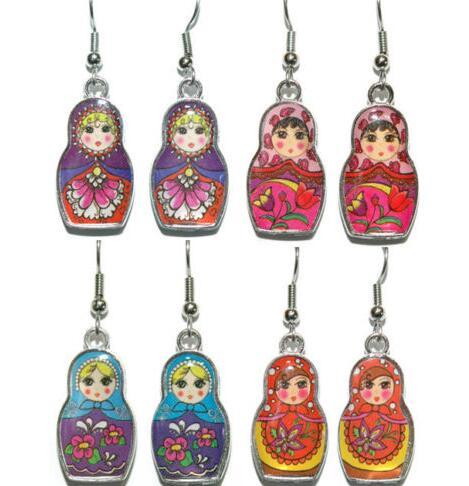 50Pair Vintage Silver Enamel MATRYOSHKA RUSSIAN DOLL Charms Drop/Dangle Chandelier Earrings For Woman Jewelry Fashion Gift Accessories S07