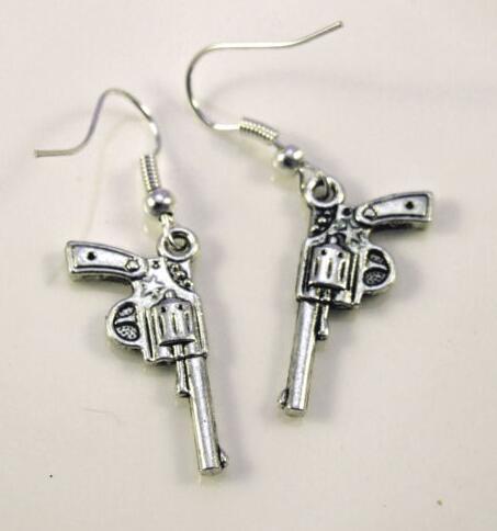 Mixed Style Pistol Gun Revolver Bullet Drop/Dangle Earrings 925 Silver Fish Ear Hook 50pairs Tibetan Silver Chandelier Earring Jewelry Gift