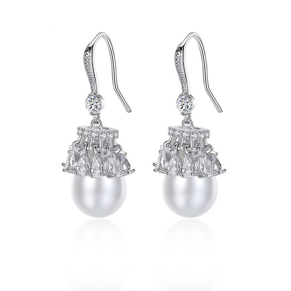 Europe and the United States fashion jewelry skirt wave earrings AAA zircon Korean pearl tassel female earrings manufacturers gift earrings