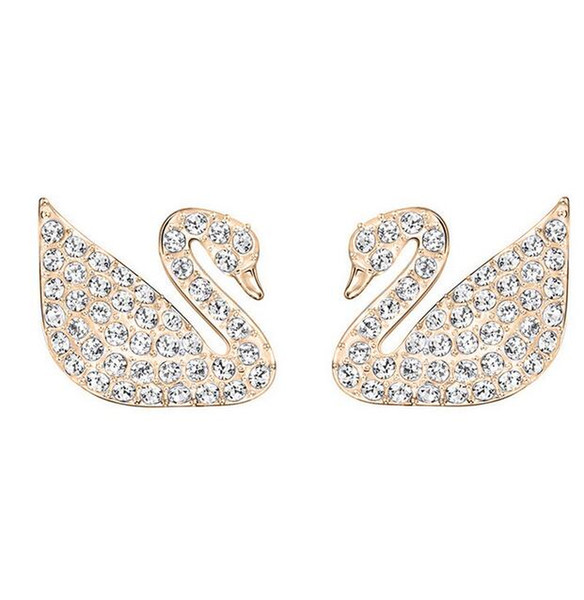 Wholesale Price Rose Gold Silver Plated Austrian Crystal Swan Earrings for Women Animal Stud Earrings Wedding Jewelry High Quality