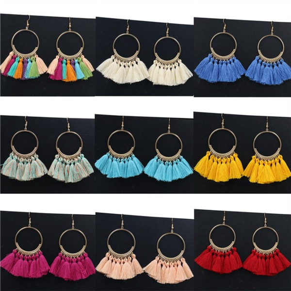 Europe and the United States creative fan jewelry handmade fringe earrings Bohemian jewelry circle ear ornament manufacturers