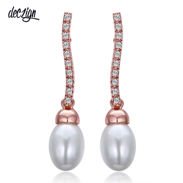 Deczign New Rose gold color drop Earrings statement oorbellen aretes jewelry women mujer pearl and crystal earring SE15925