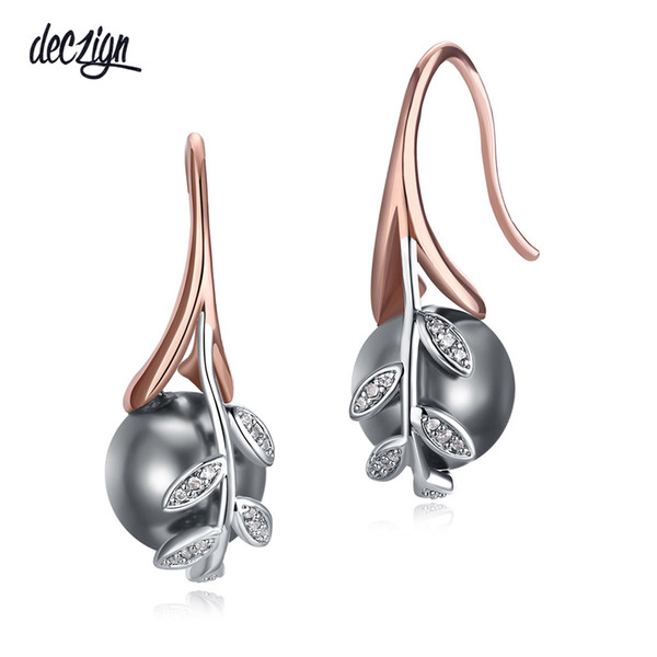 Deczign Dropshipping rose gold plate pave grey pearl & cubic zircon crystal Wholesale cheap jewelry lots Dangling earrings for women WE3745