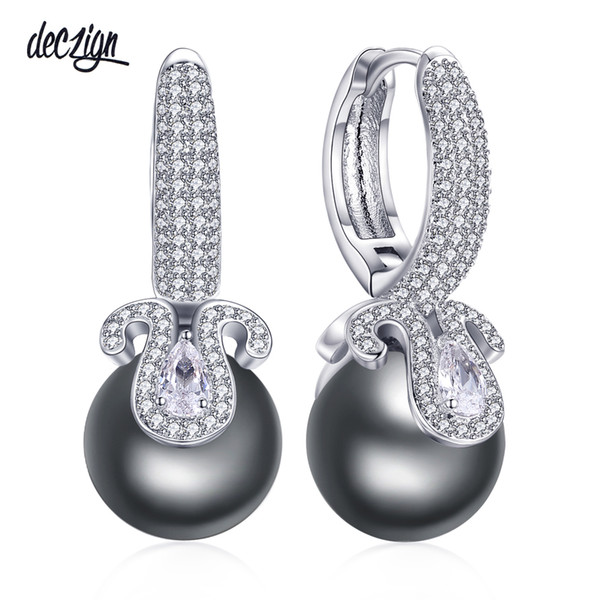 Deczign New Arrival Drop Earrings for Party Setting with Cubic Zirconia Grey simulated Pearl Engagement Earrings Free Shipping WE3720