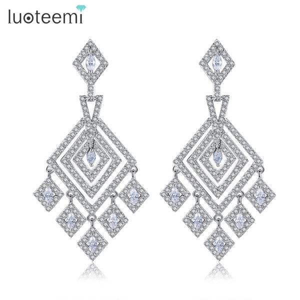 LUOTEEMI White Gold Color Ladies Wedding Birthday Gift Micro Cubic Zirconia Paved Luxury CZ Elegant Earrings