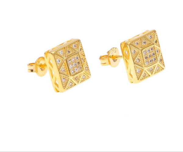 New European and American fashion trend hip-hop brand brass gold-plated personality square micro-inlaid zircon high-quality ear nail jewelry