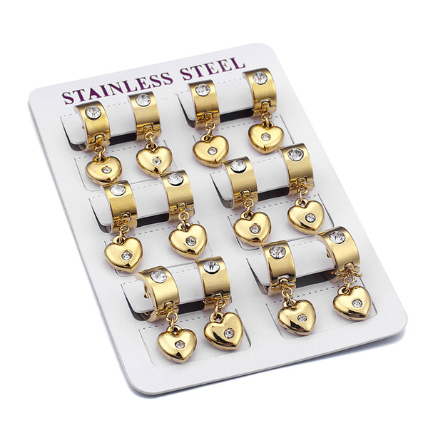 Heart Earrings Women 6 pairs Gold Titanium Steel Female Girl Fresh Earrings Quality Product From KALEN